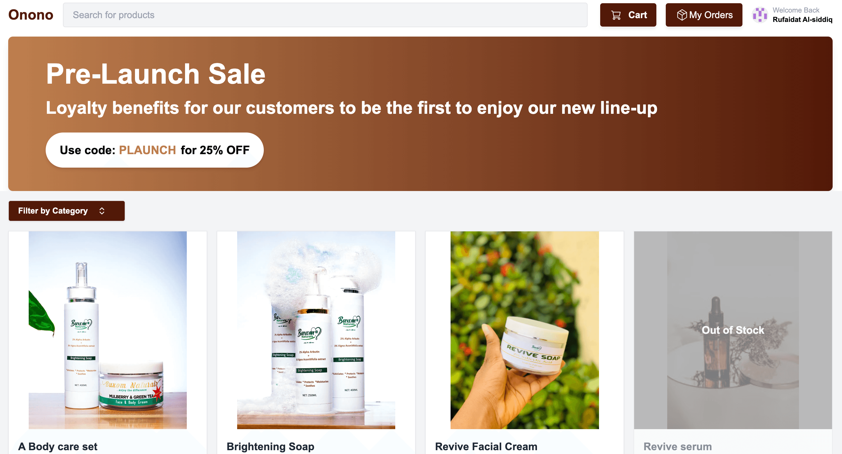 Snapshot of Onono e-commerce website