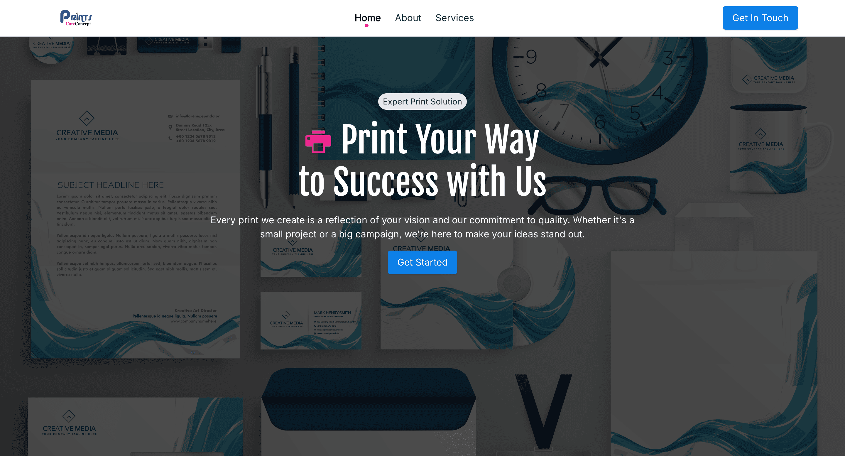 Snapshot of Print care concept website